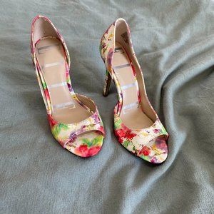 Elle Peep-toe Party/Prom Summer/Spring (Floral)Heel, Wedding/Formal Heel, Size 9